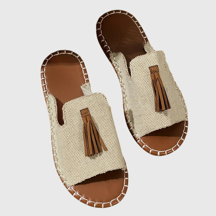 Sandalias casuales con tacón bajo y flecos para mujer