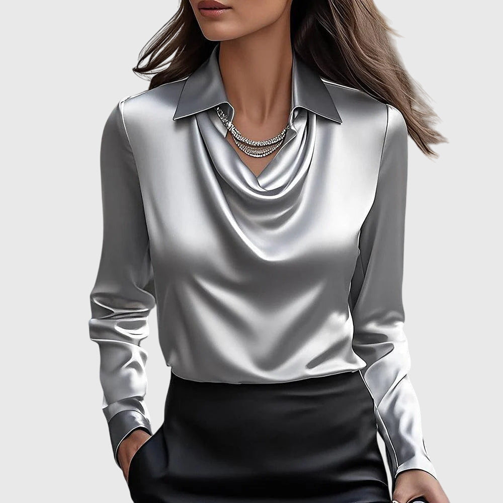 Camisa Satinada de Manga Larga para Mujeres