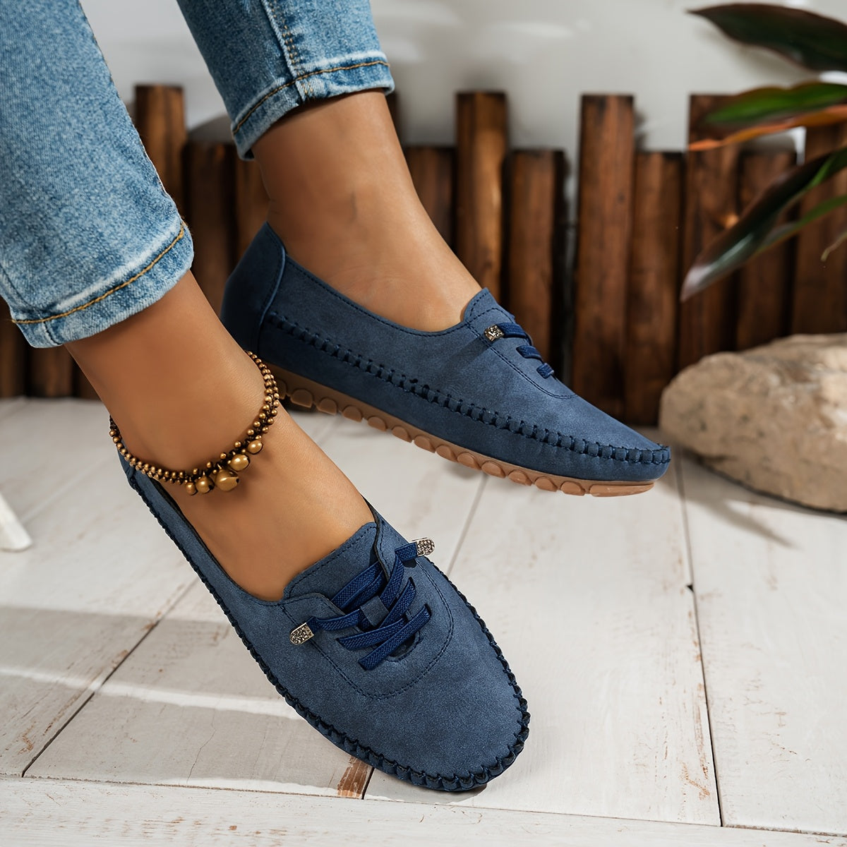 Mocasines de Punta Redonda y Tacón Bajo para Mujer