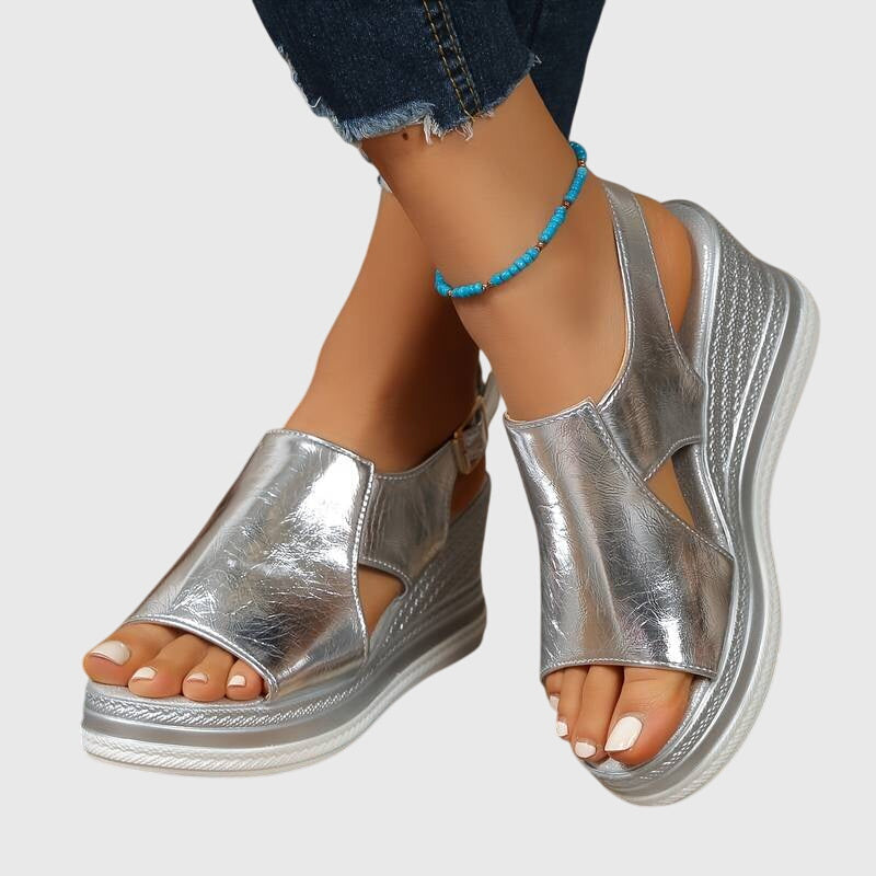 Sandalias de Cuña con Hebilla y Punta Abierta para Mujer