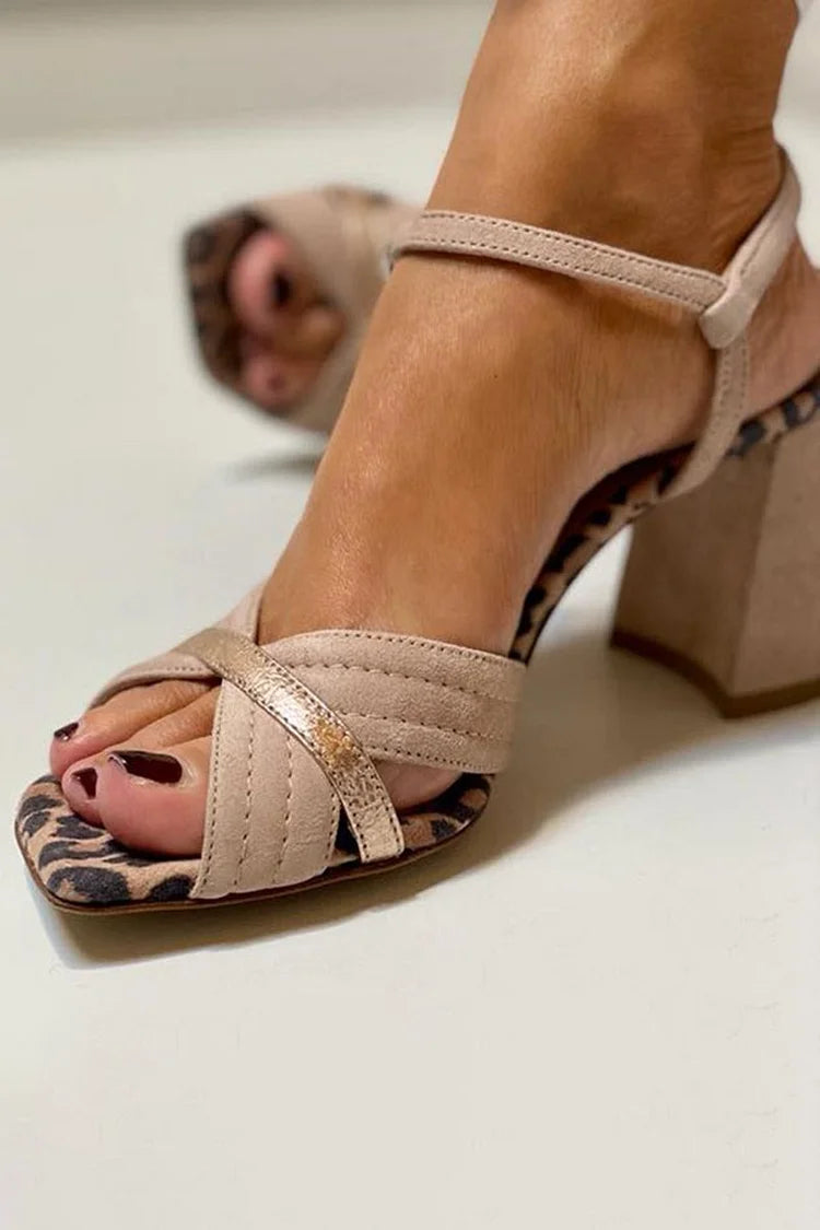 Sandalias de Tacón Ancho con Banda Cruzada para Mujer