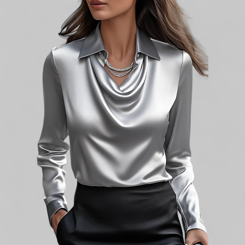 Draped Neck Long Sleeve Blouse for Women | Ideal for the Office