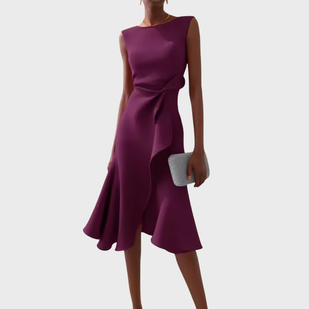 Vestido Midi Drapeado Asimétrico para Mujer