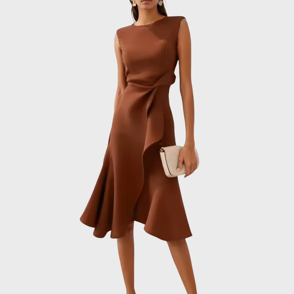 Vestido Midi Drapeado Asimétrico para Mujer