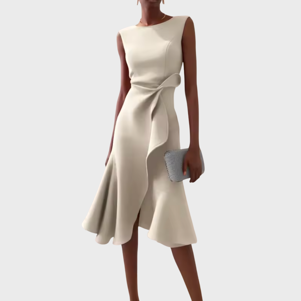Vestido Midi Drapeado Asimétrico para Mujer