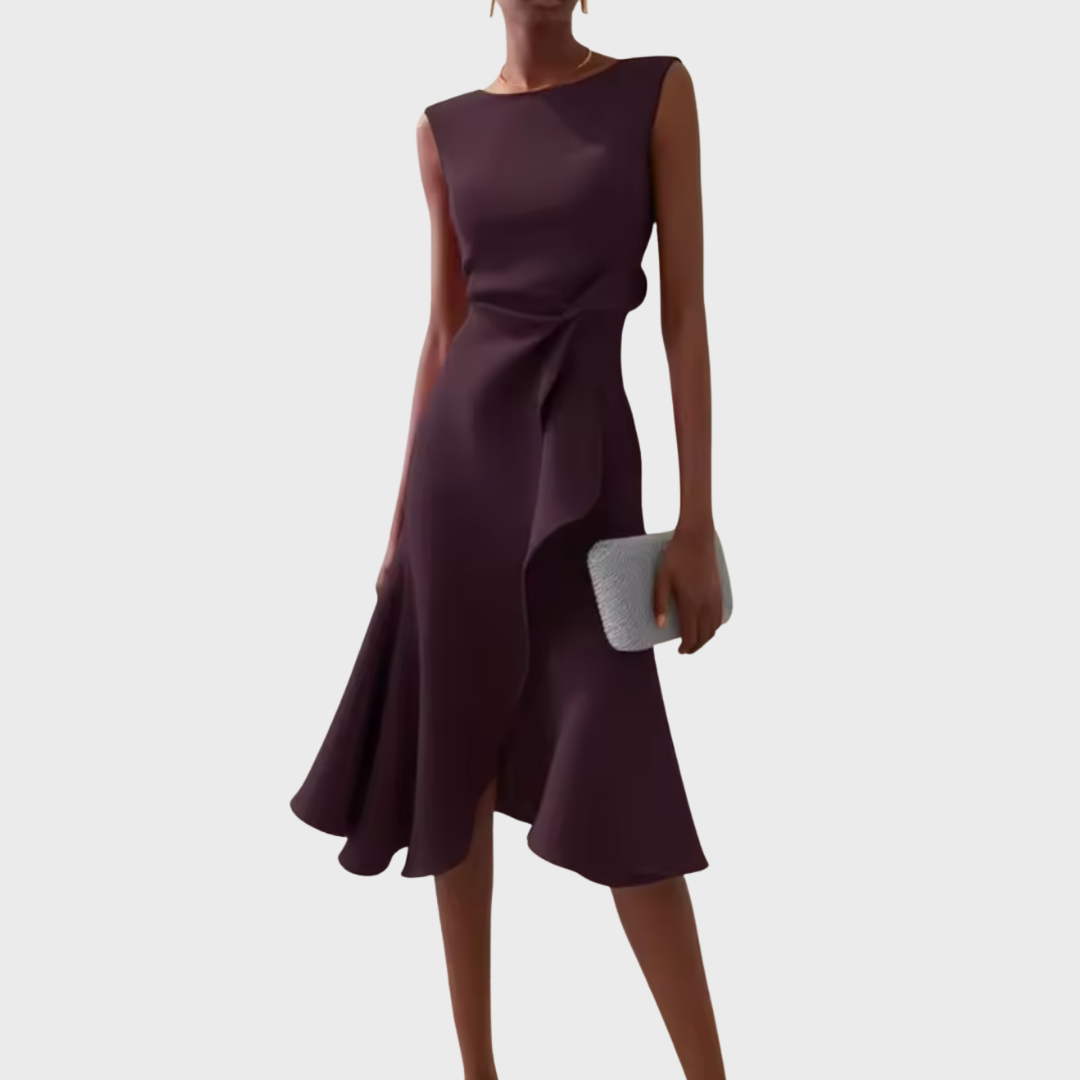 Vestido Midi Drapeado Asimétrico para Mujer