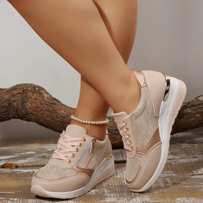 Lace-Up Sneakers with Side Zipper for Women | Perfect for Everyday Wear