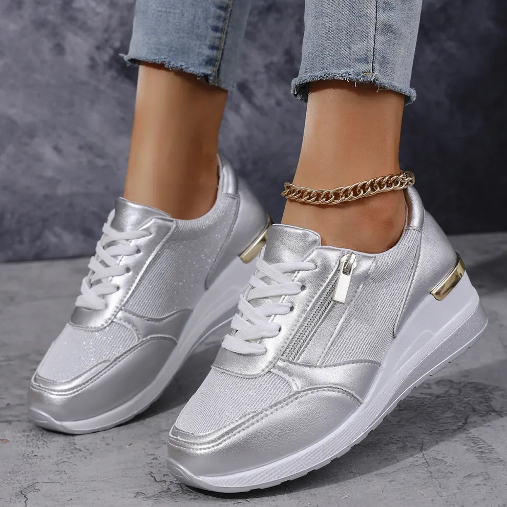 Lace-Up Sneakers with Side Zipper for Women | Perfect for Everyday Wear
