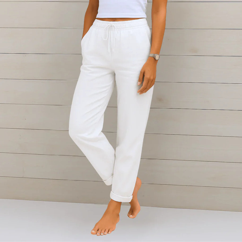 Pantalones Anchos de Tiro Alto de Lino y Algodón para Mujer | Ideal para el Verano