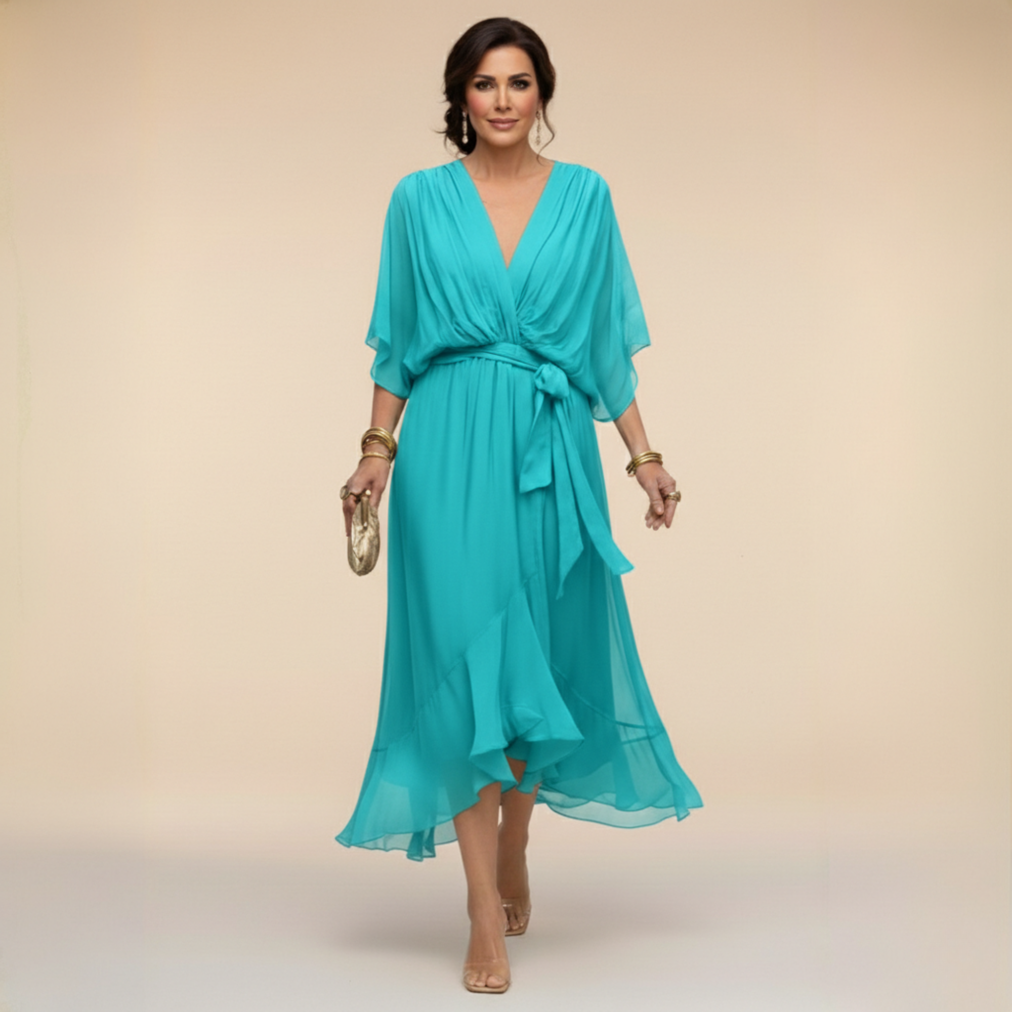 Vestido Largo con Lazo de Chifón para Mujer