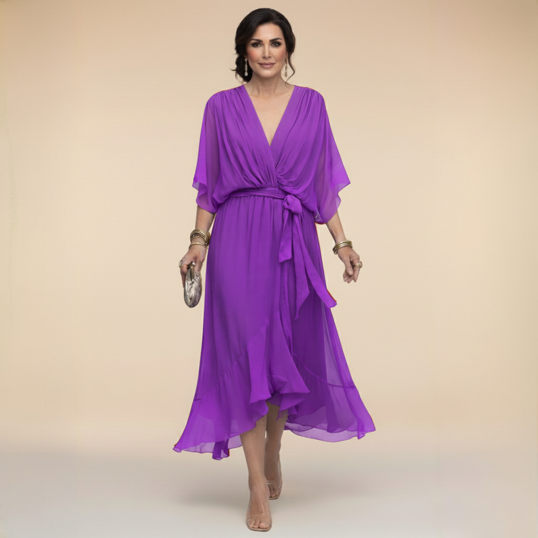Vestido Largo con Lazo y Mangas Murciélago para Mujer