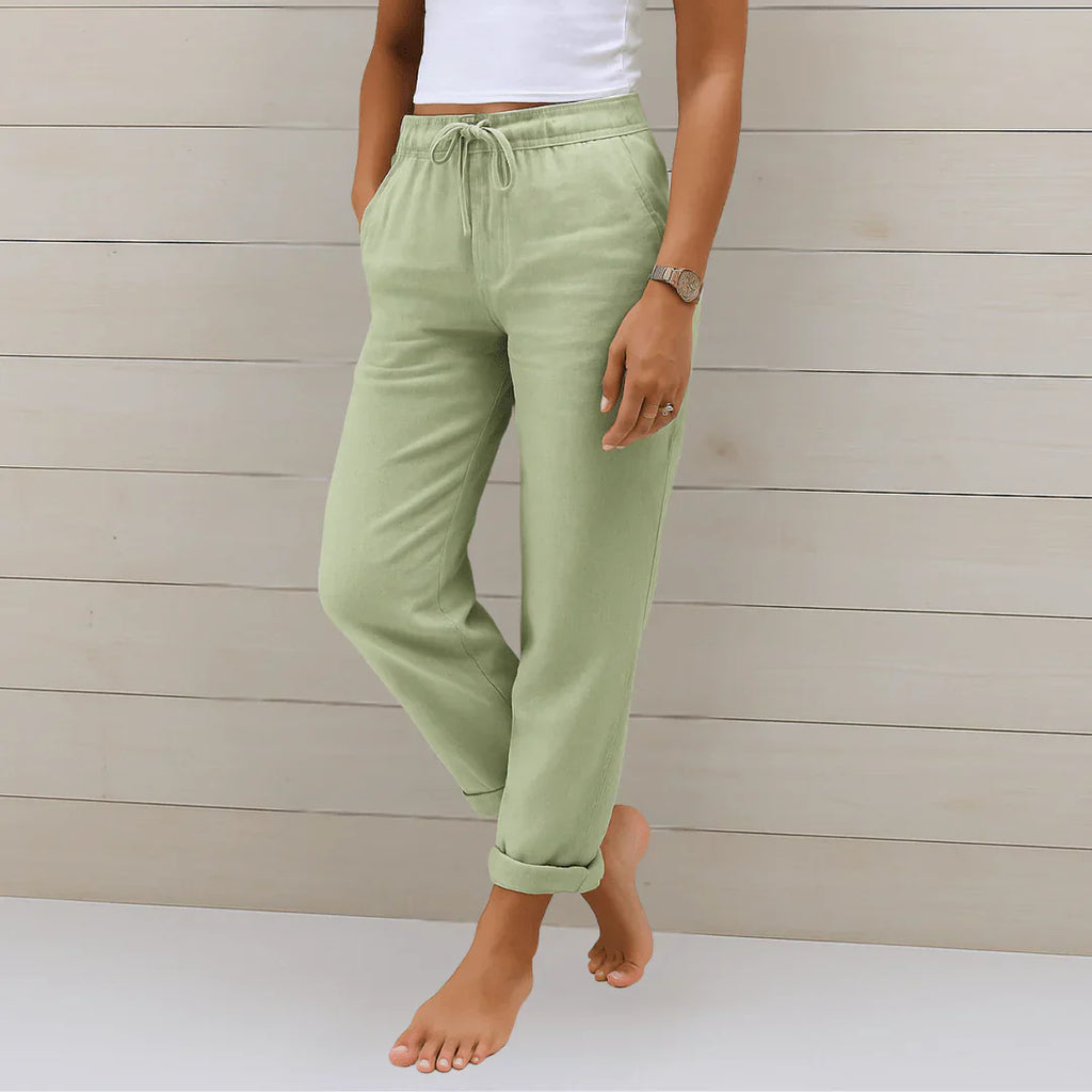 Pantalones Anchos de Tiro Alto de Lino y Algodón para Mujer | Ideal para el Verano