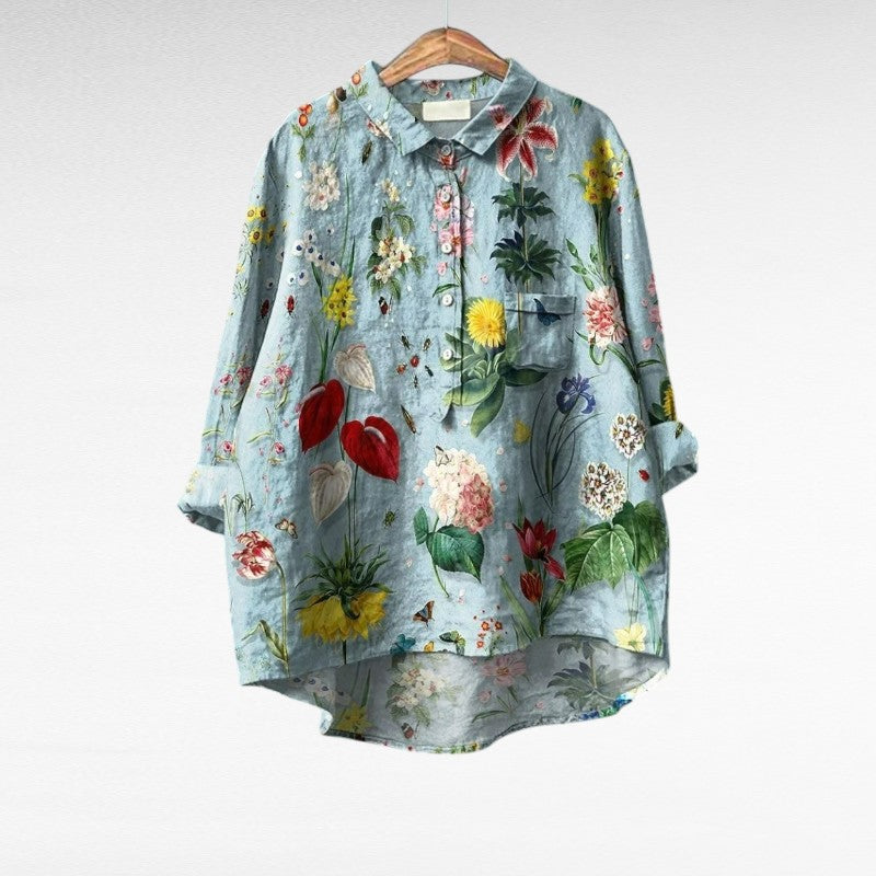 Blusa Estampada Floral con Cuello Clásico para Mujer