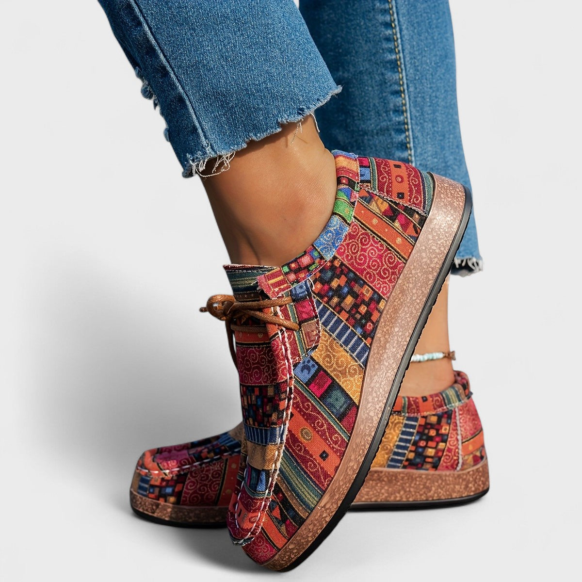 Zapatos Bajos con Cordones de Estilo Étnico para Mujer
