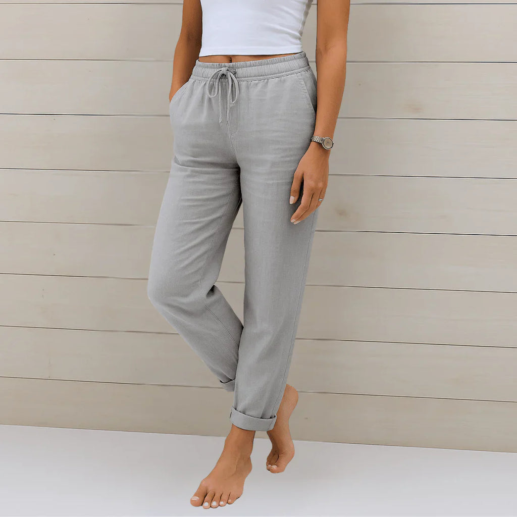 Pantalones Anchos de Tiro Alto de Lino y Algodón para Mujer | Ideal para el Verano
