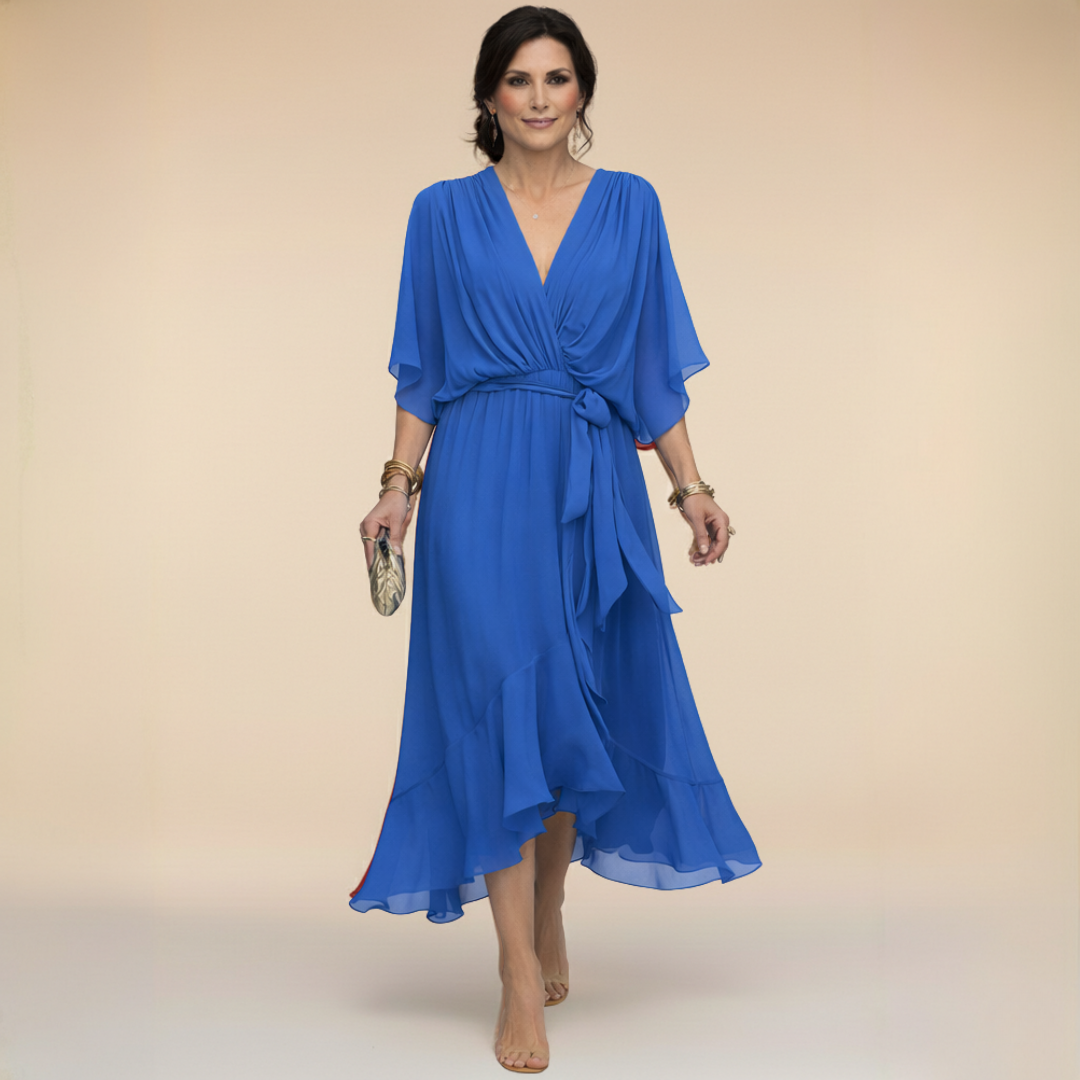 Vestido Largo con Lazo y Mangas Murciélago para Mujer