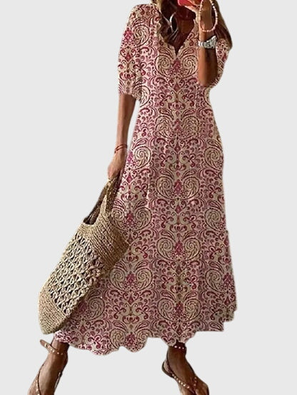 Vestido Largo Estampado V-Cuello para Mujer
