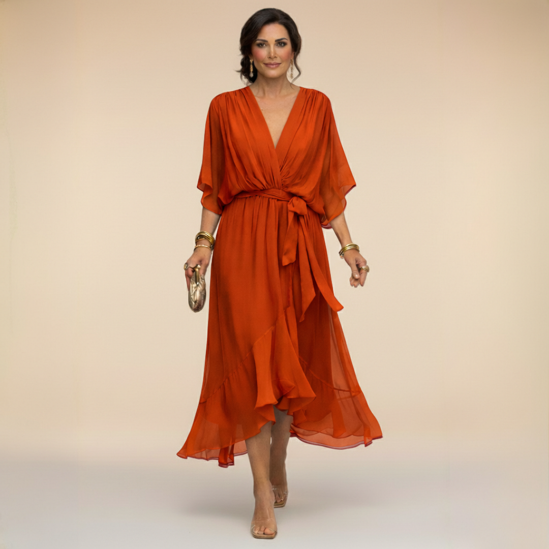 Vestido Largo con Lazo y Mangas Murciélago para Mujer
