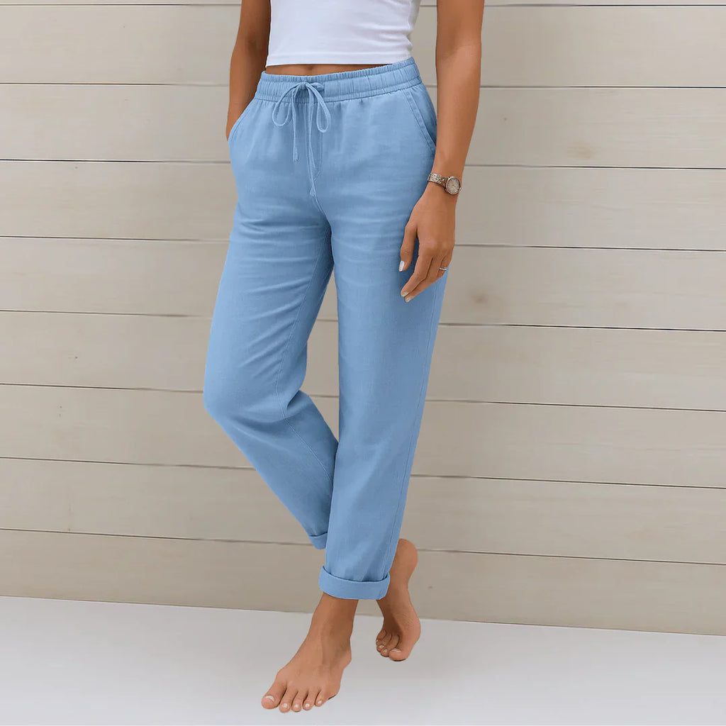 Pantalones Anchos de Tiro Alto de Lino y Algodón para Mujer | Ideal para el Verano