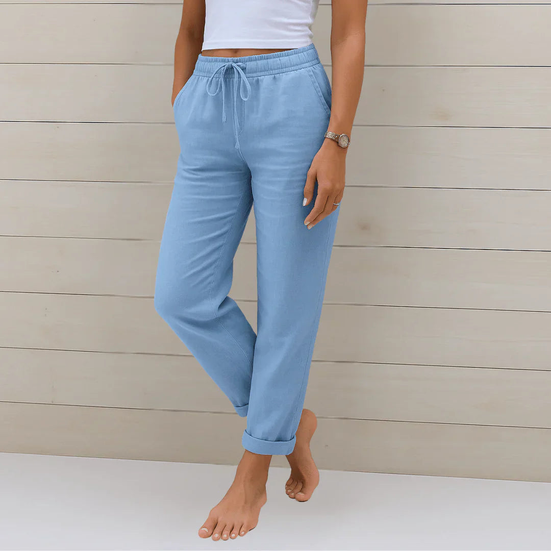Pantalones Anchos de Tiro Alto de Lino y Algodón para Mujer | Ideal para el Verano