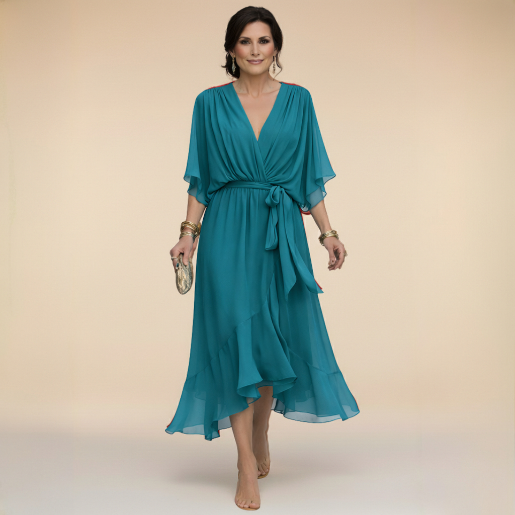 Vestido Largo con Lazo y Mangas Murciélago para Mujer