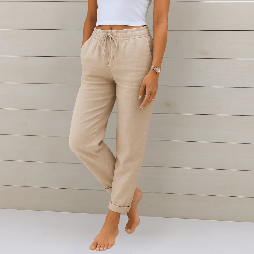 Pantalones Anchos de Tiro Alto de Lino y Algodón para Mujer | Ideal para el Verano