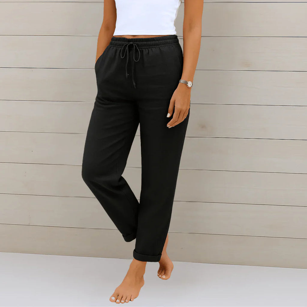 Pantalones Anchos de Tiro Alto de Lino y Algodón para Mujer | Ideal para el Verano
