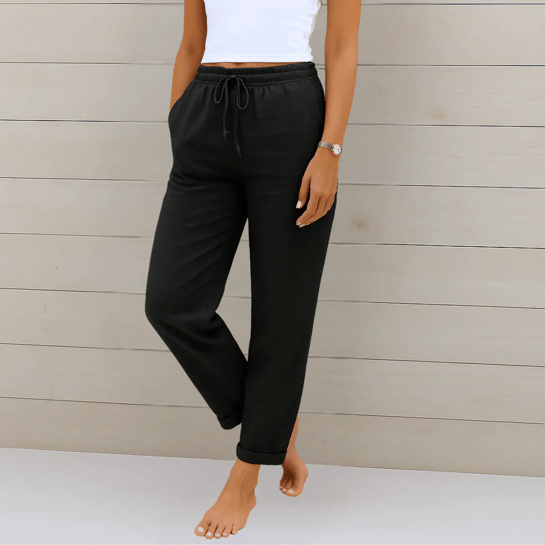 Pantalones Anchos de Tiro Alto de Lino y Algodón para Mujer | Ideal para el Verano