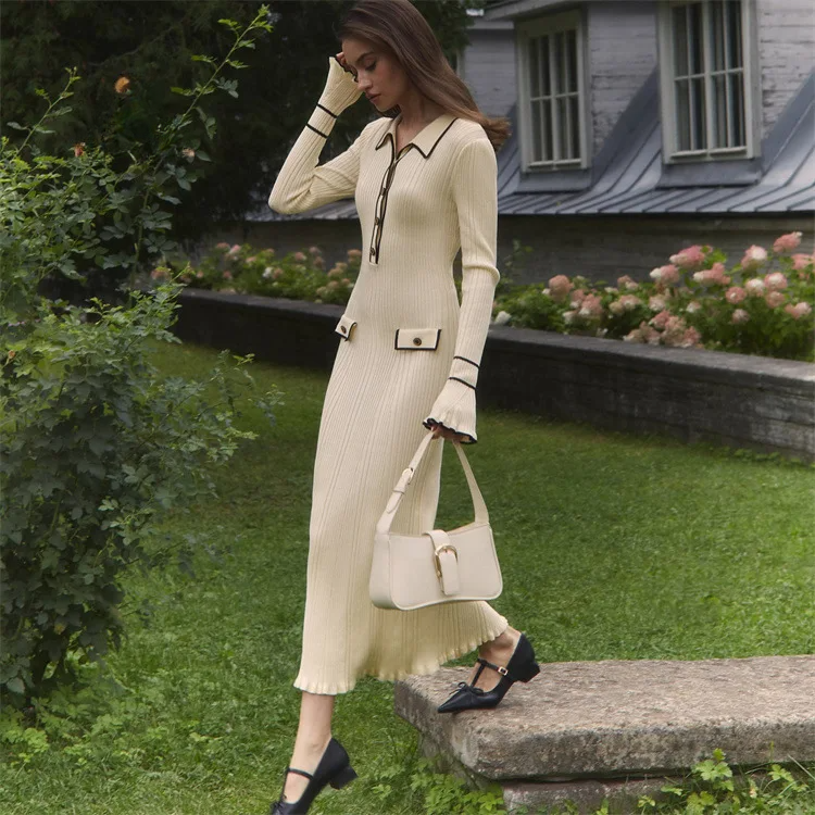 Ribbed Knit Midi Sweater Dress for Women