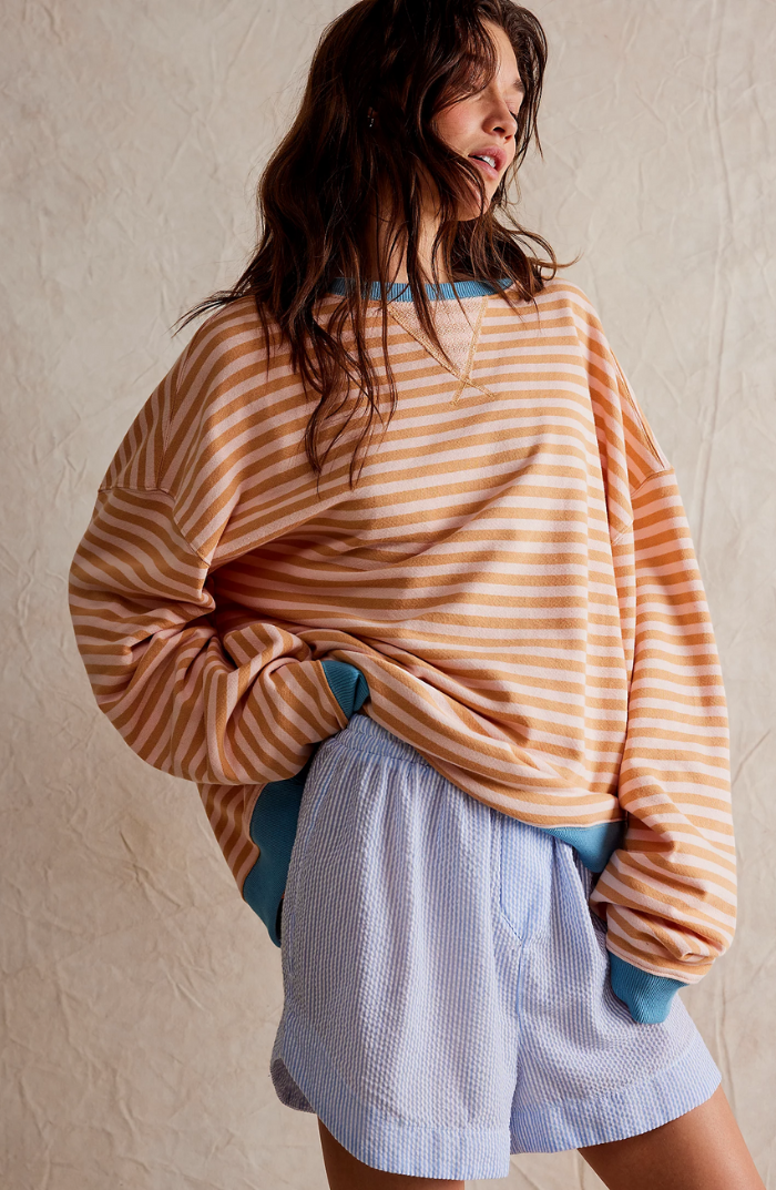 Suéter Oversize a Rayas con Cuello Redondo y Estilo Pullover para Mujer