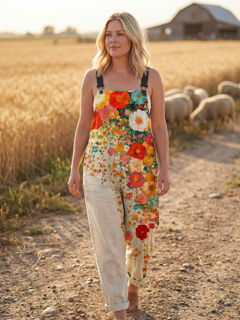 Floral Wide Leg Overalls for Women