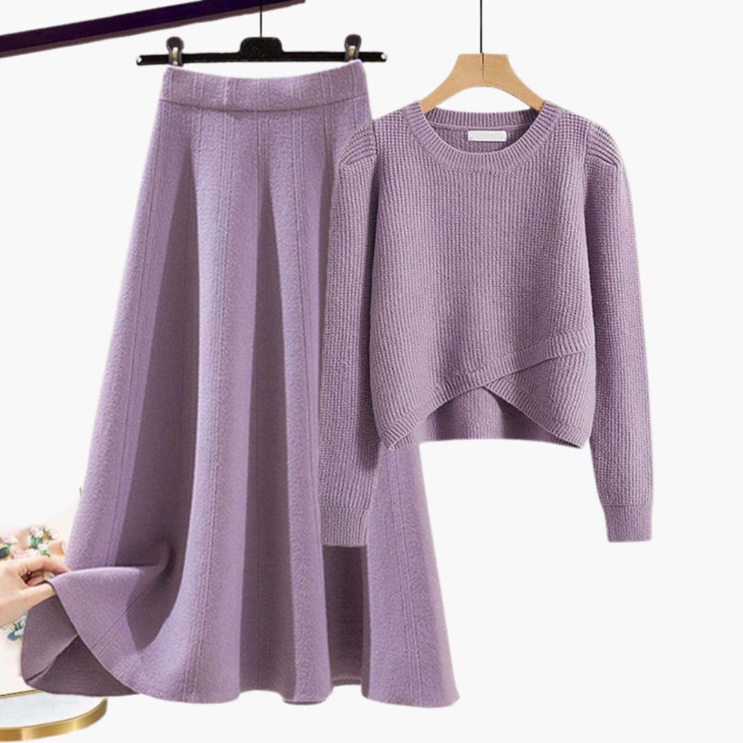 Conjunto de Dos Piezas con Suéter Corto y Falda A Line para Mujer