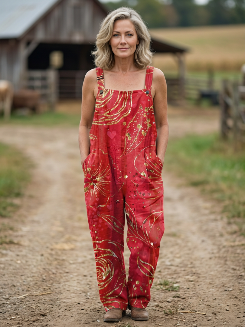 Overalls with Abstract Metallic Print for Women