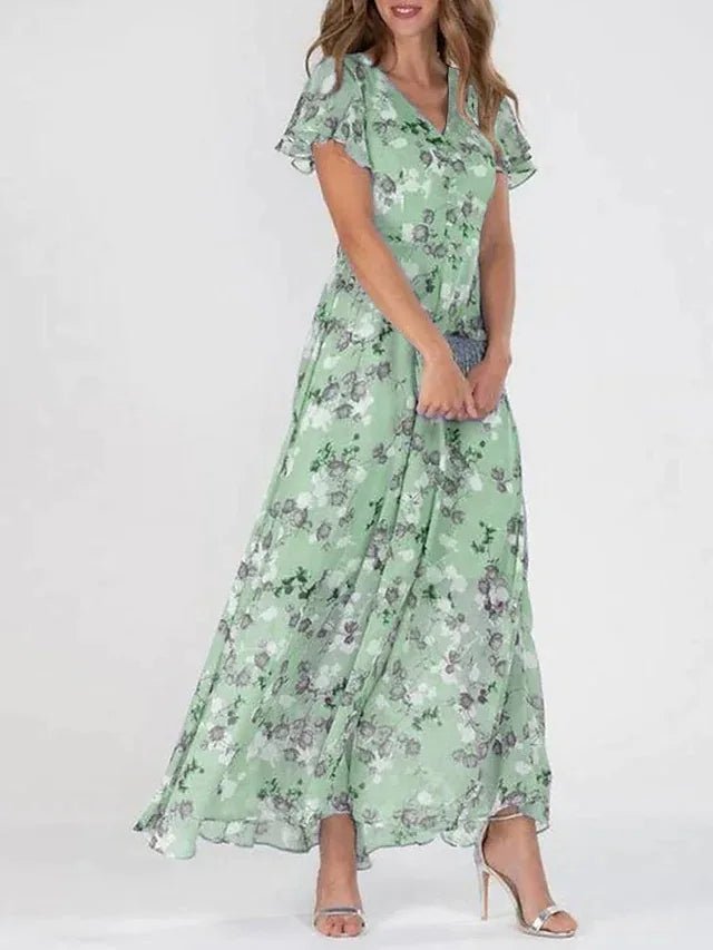 Vestido Maxi de Chiffon con Estampado Floral para Mujer