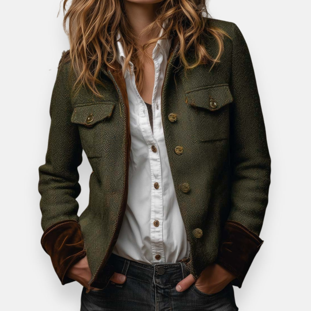Tweed Blazer with Velvet Details for Women