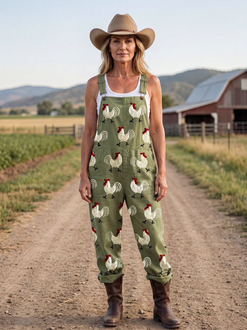 Chicken Print Overalls for Women