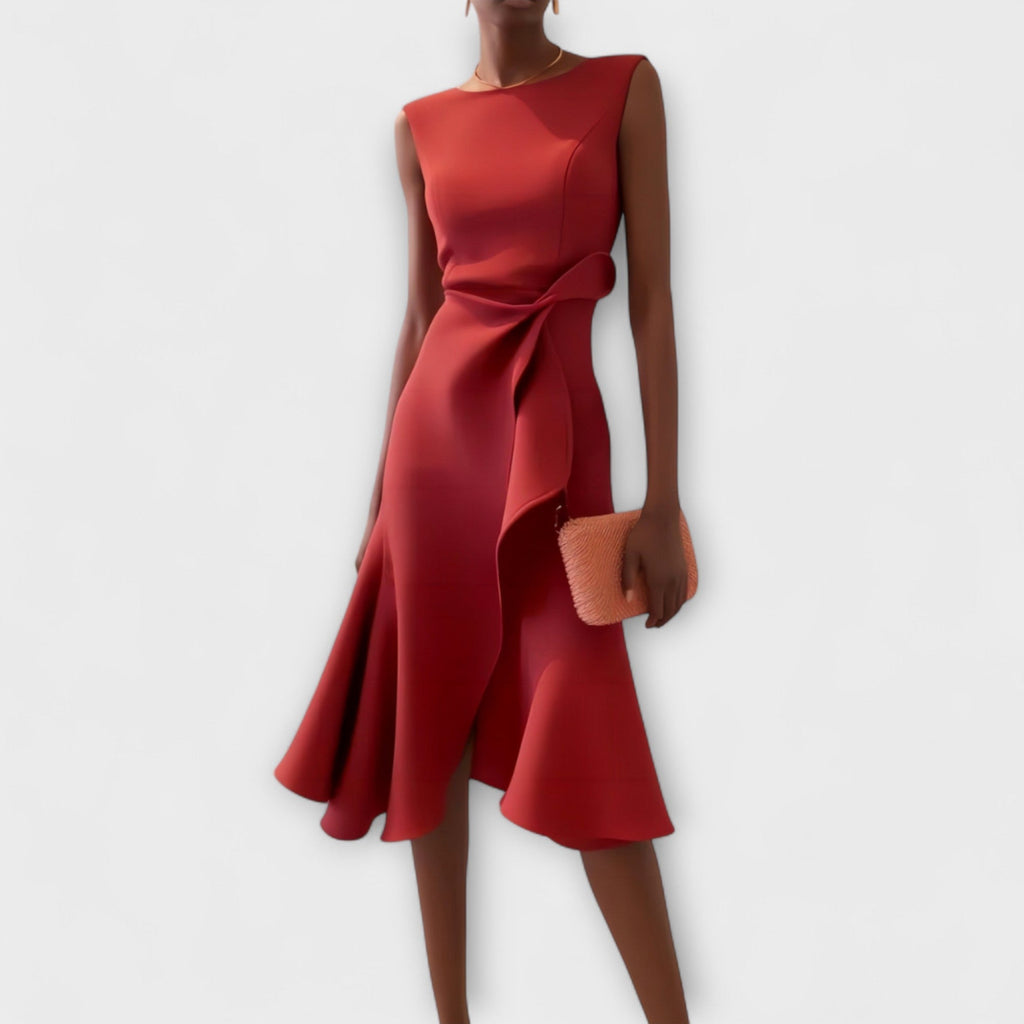 Vestido Midi Drapeado Asimétrico para Mujer