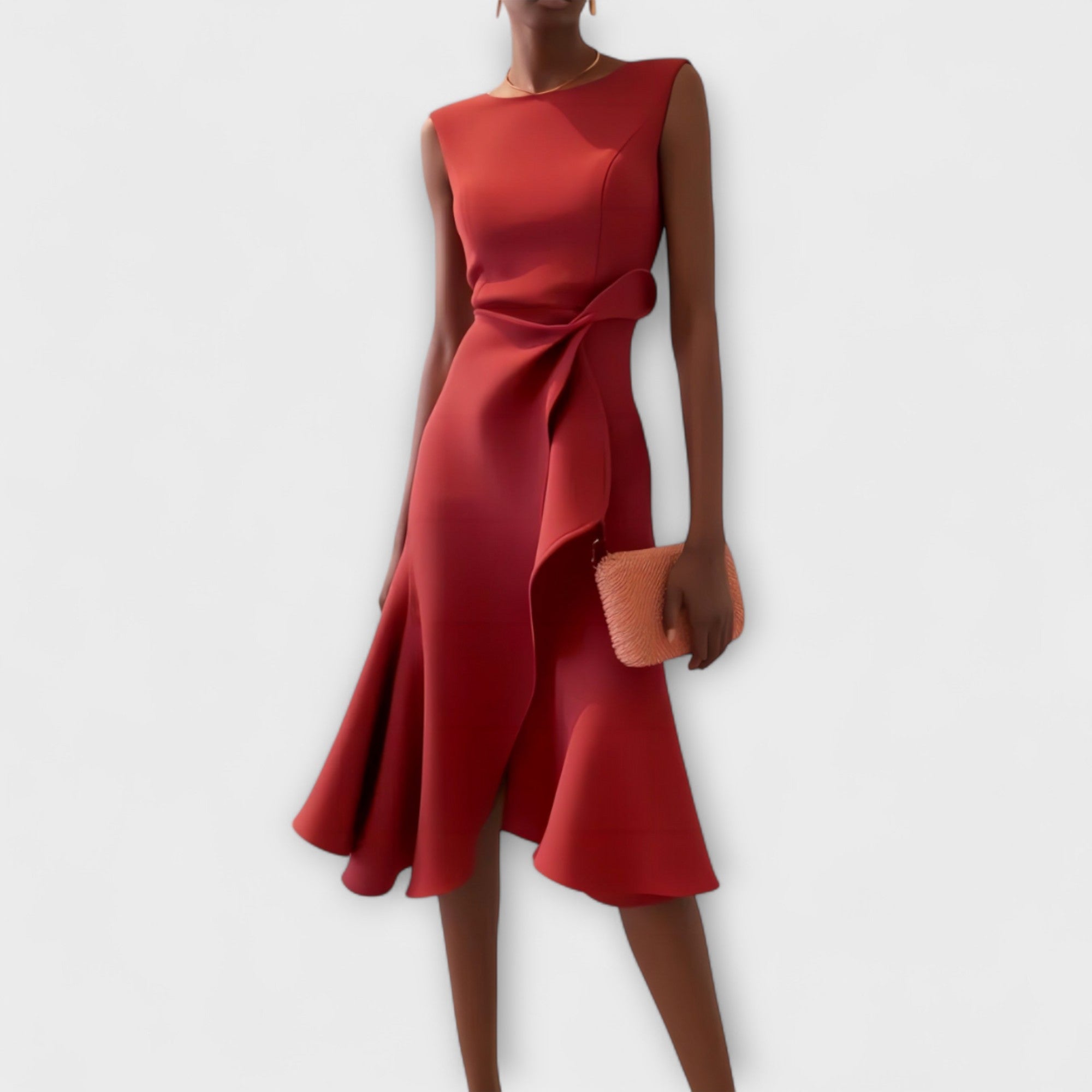 Vestido Midi Drapeado Asimétrico para Mujer