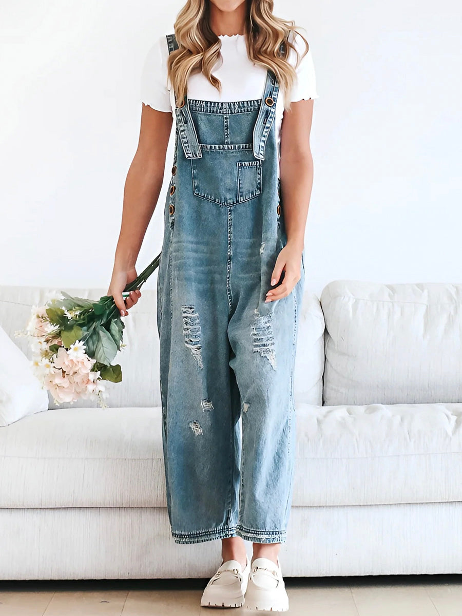 Vintage Wide Leg Denim Overalls for Women