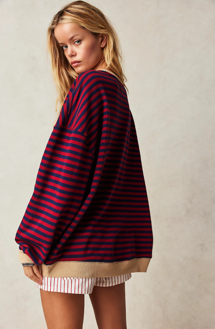 Suéter Oversize a Rayas con Cuello Redondo y Estilo Pullover para Mujer