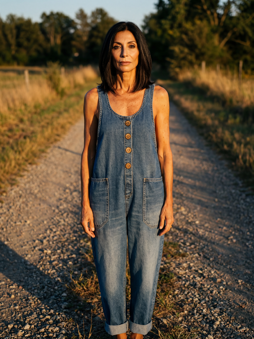 Button Front Denim Overalls for Women