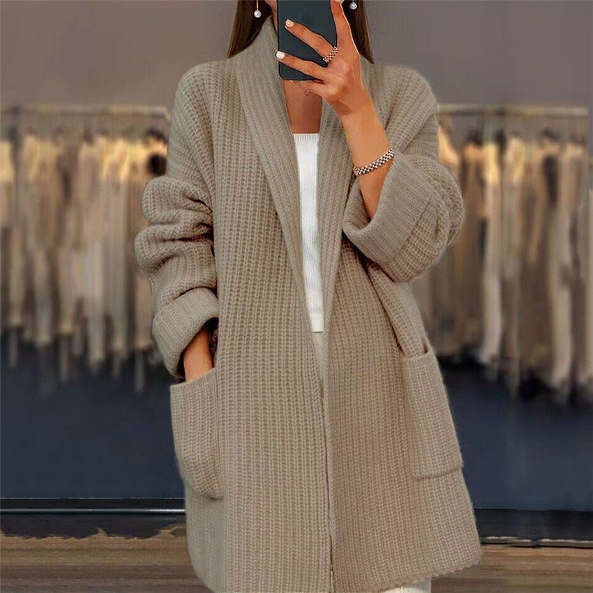 Cárdigan Largo de Punto con Bolsillos para Mujer
