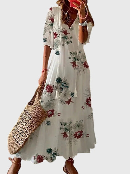 Vestido Largo Estampado V-Cuello para Mujer