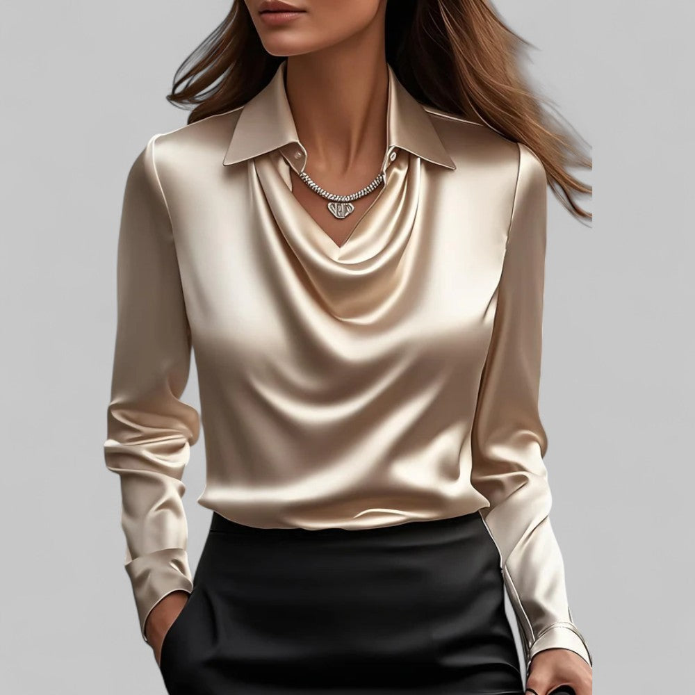 Draped Neck Long Sleeve Blouse for Women | Ideal for the Office