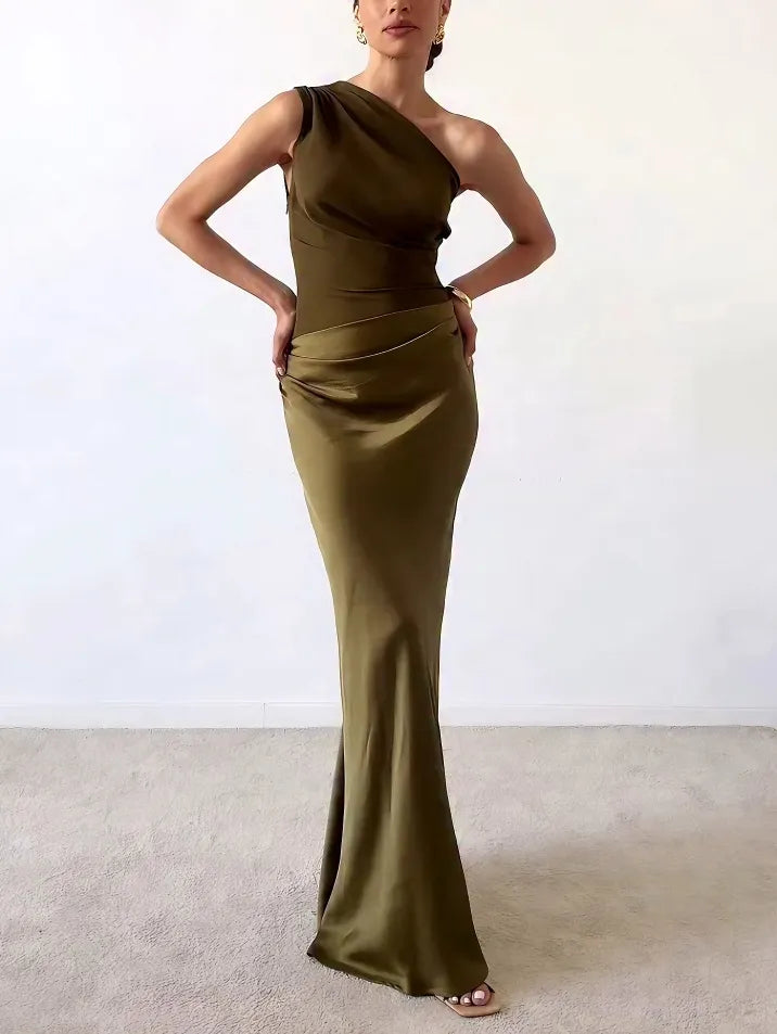 Vestido Maxi de Fiesta con Escote Asimétrico para Mujer