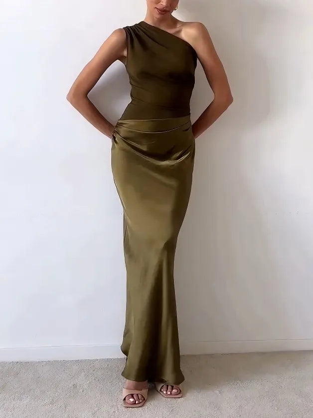 Vestido Maxi de Fiesta con Escote Asimétrico para Mujer