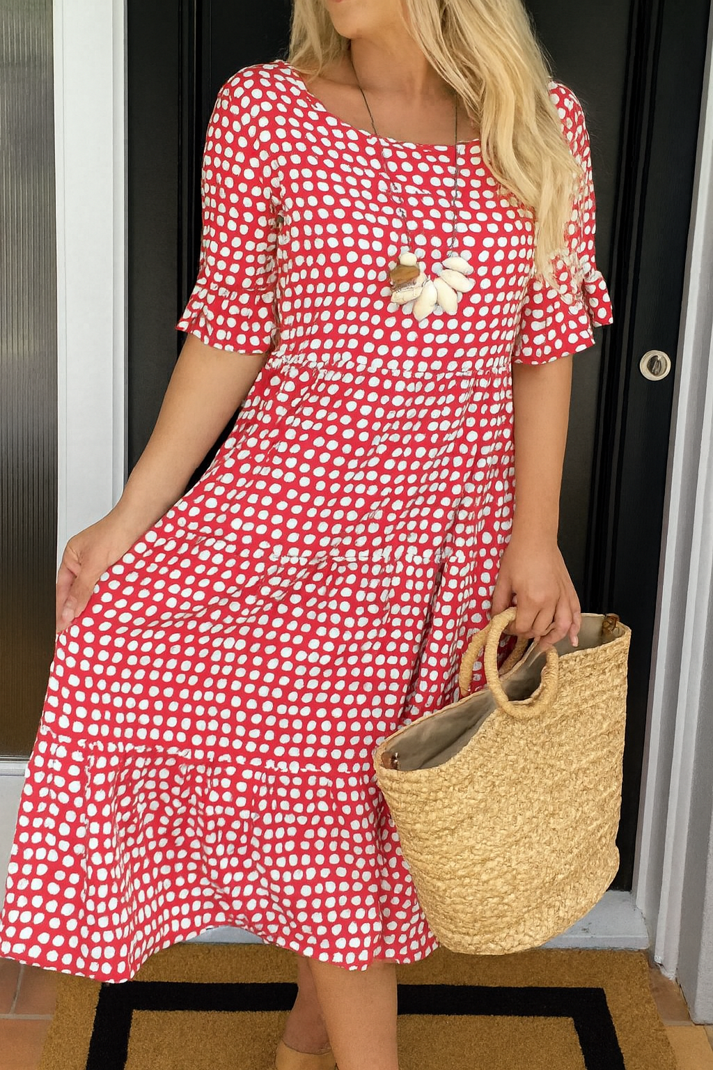 Vestido Midi con Manga Corta para Mujer