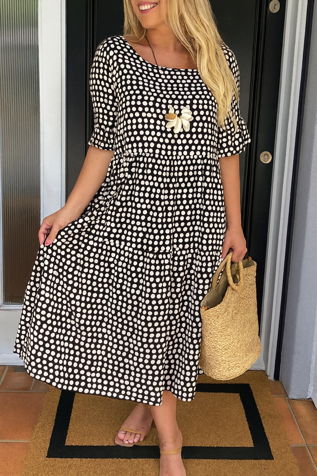 Vestido Midi con Manga Corta para Mujer