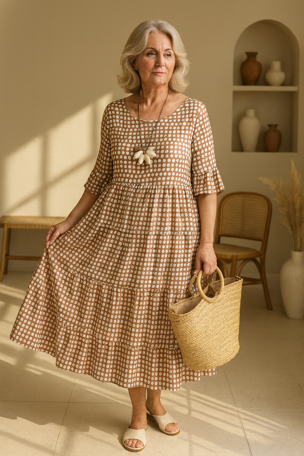 Vestido Midi de Manga Corta para Mujer
