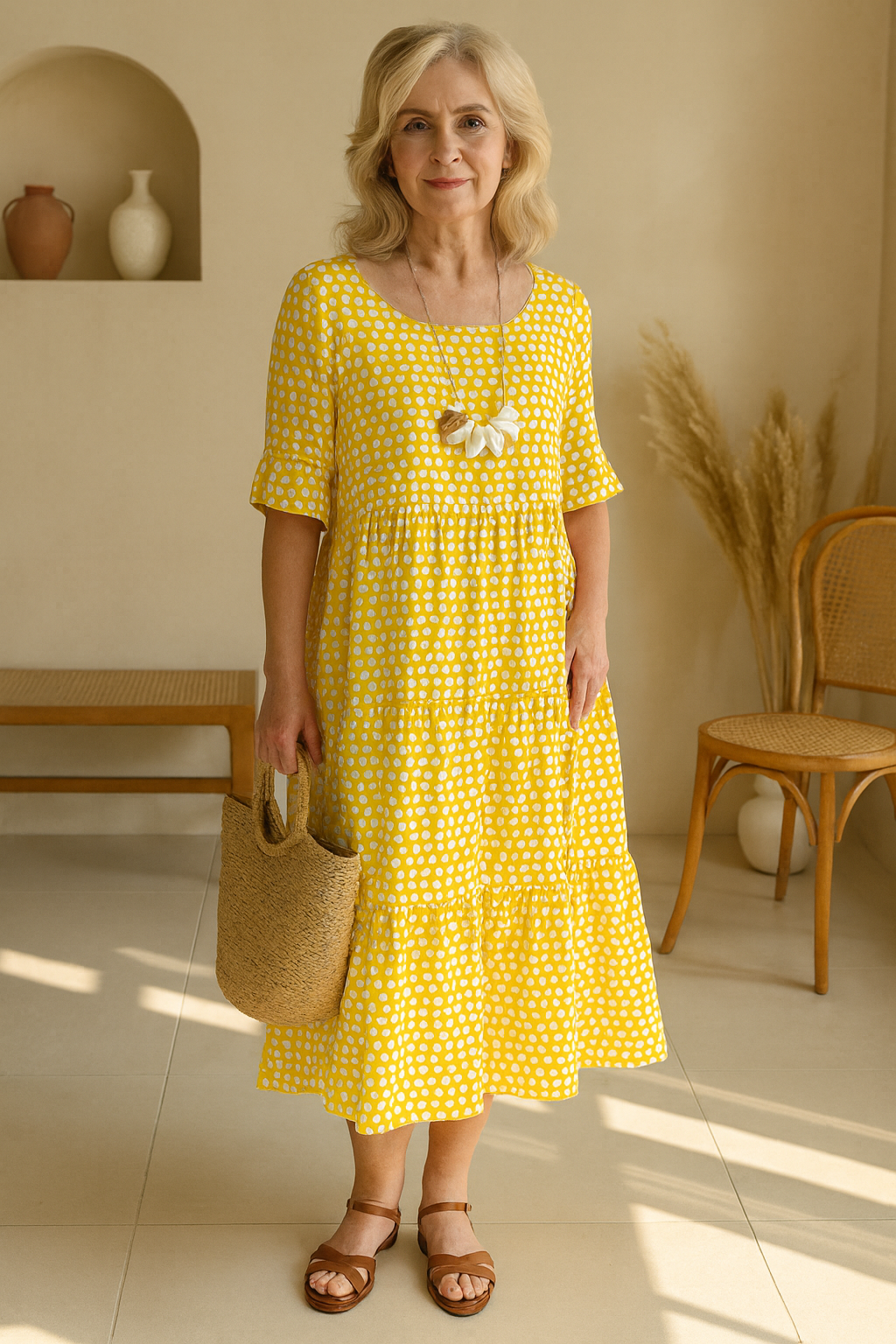 Vestido Midi de Manga Corta para Mujer